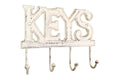 Whitewashed Cast Iron Keys Hooks 8"