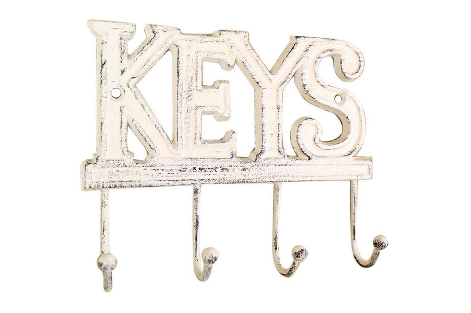 Whitewashed Cast Iron Keys Hooks 8"