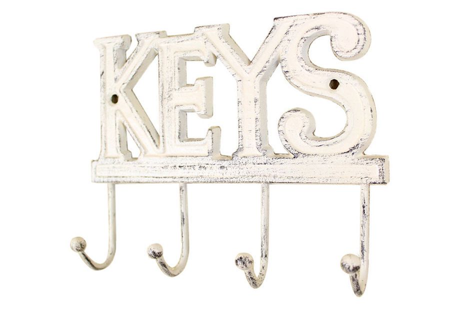 Whitewashed Cast Iron Keys Hooks 8"