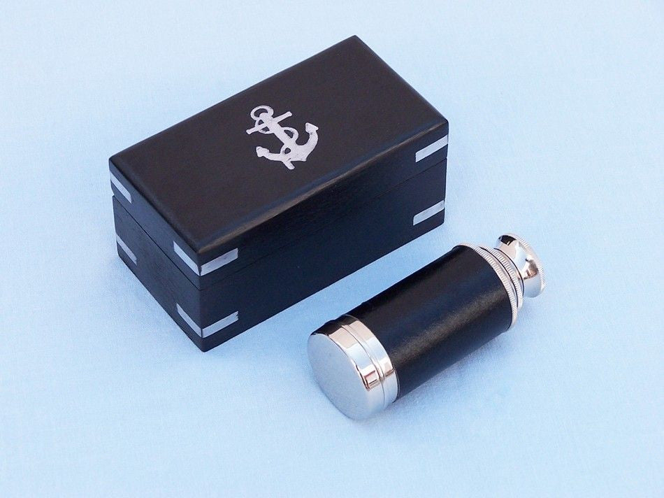 Deluxe Class Scout's Chrome - Leather Spyglass Telescope 7" with Black Rosewood Box