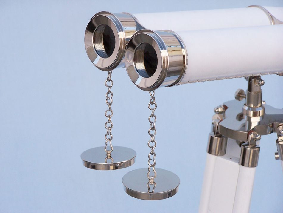 Hampton Collection Chrome with White Leather Binoculars 62"