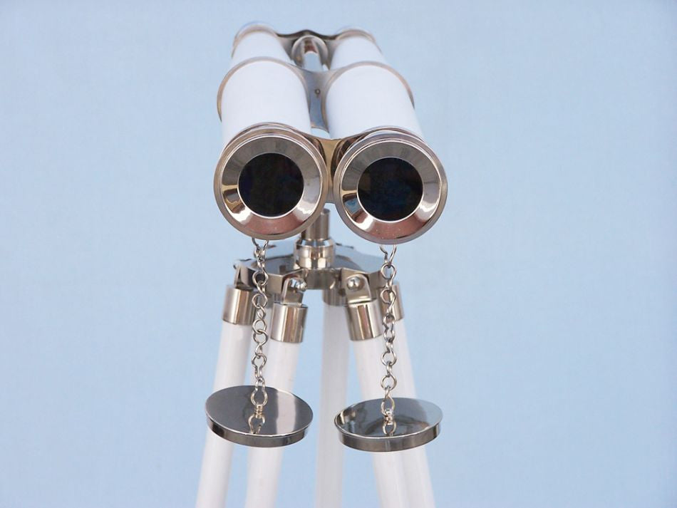 Hampton Collection Chrome with White Leather Binoculars 62"