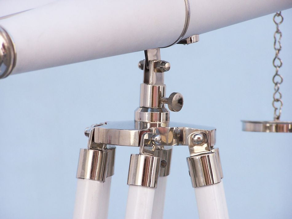 Hampton Collection Chrome with White Leather Binoculars 62"