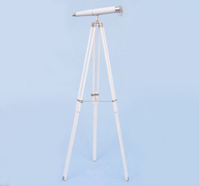Hampton Collection Chrome with White Leather Binoculars 62"