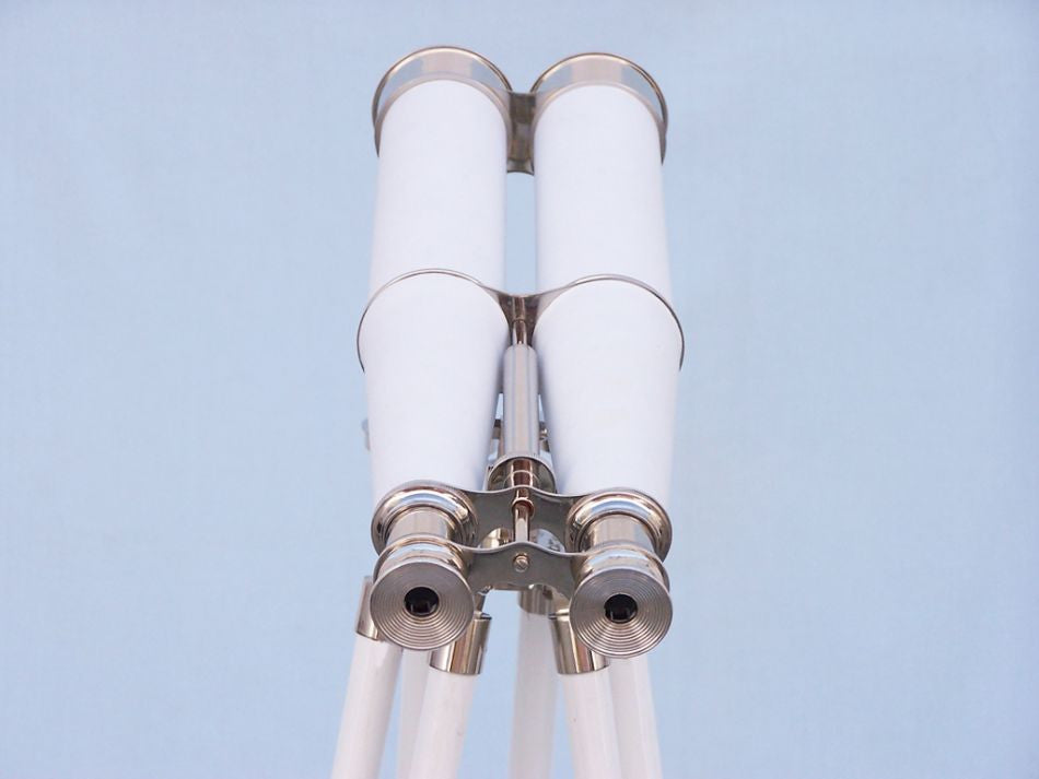 Hampton Collection Chrome with White Leather Binoculars 62"