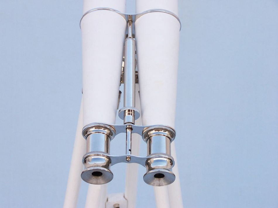 Hampton Collection Chrome with White Leather Binoculars 62"