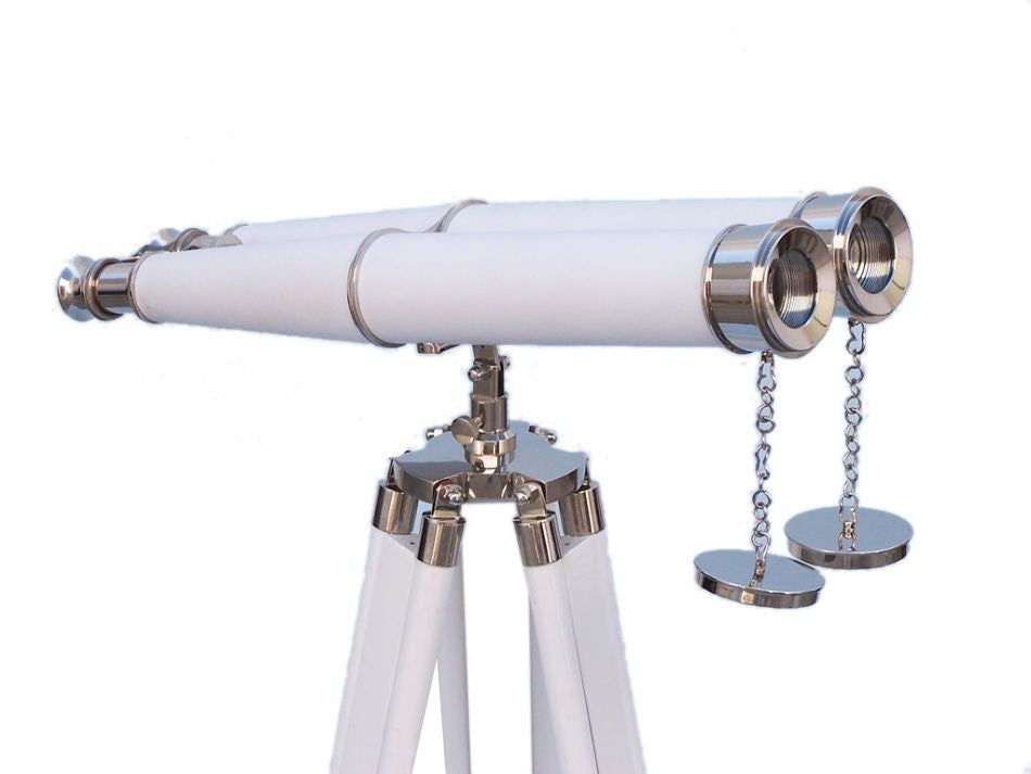 Hampton Collection Chrome with White Leather Binoculars 62"