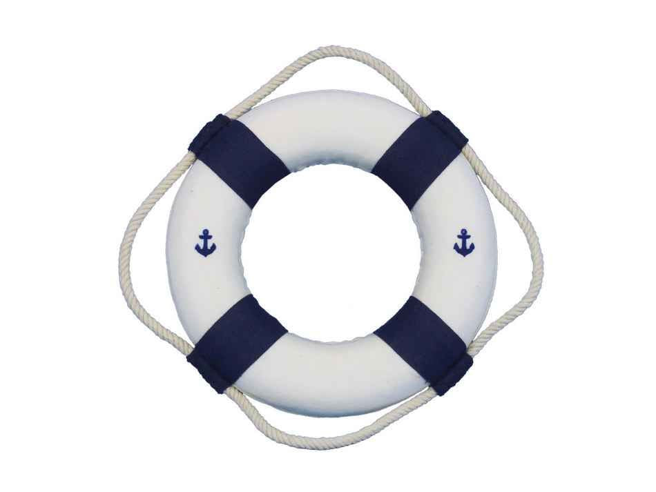 Classic White Decorative Anchor Lifering With Blue Bands Christmas Ornament 6"