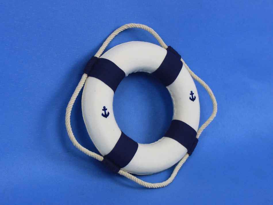 Classic White Decorative Anchor Lifering With Blue Bands Christmas Ornament 6"