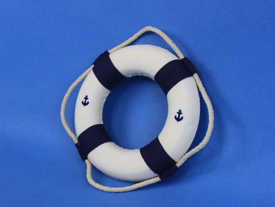 Classic White Decorative Anchor Lifering With Blue Bands Christmas Ornament 6"