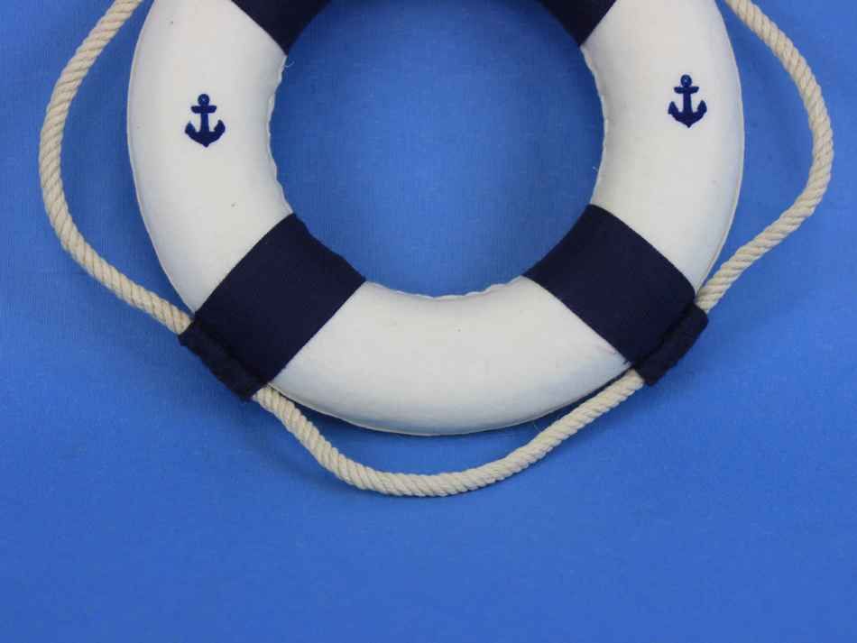Classic White Decorative Anchor Lifering With Blue Bands Christmas Ornament 6"
