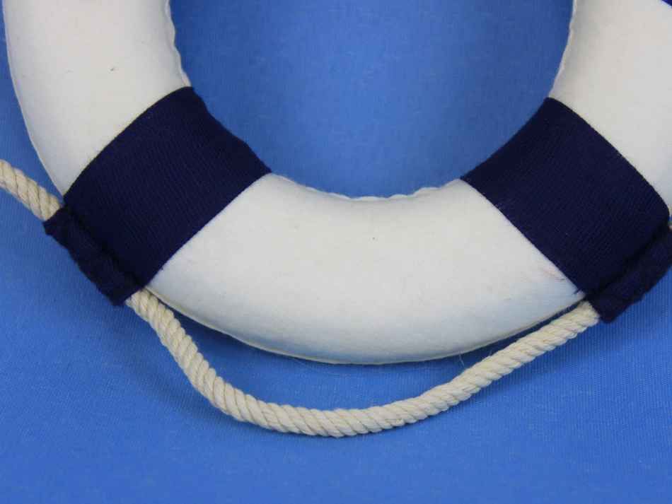 Classic White Decorative Anchor Lifering With Blue Bands Christmas Ornament 6"