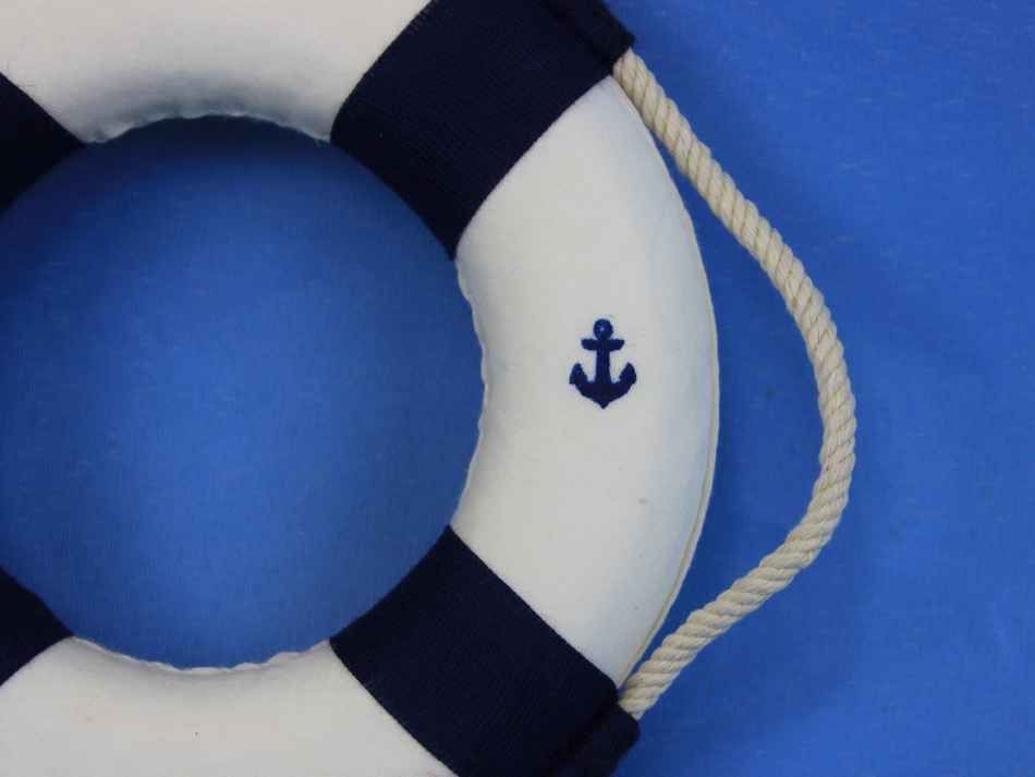 Classic White Decorative Anchor Lifering With Blue Bands Christmas Ornament 6"