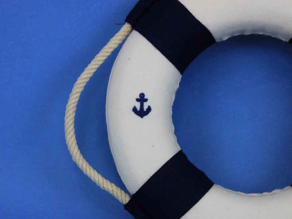 Classic White Decorative Anchor Lifering With Blue Bands Christmas Ornament 6"
