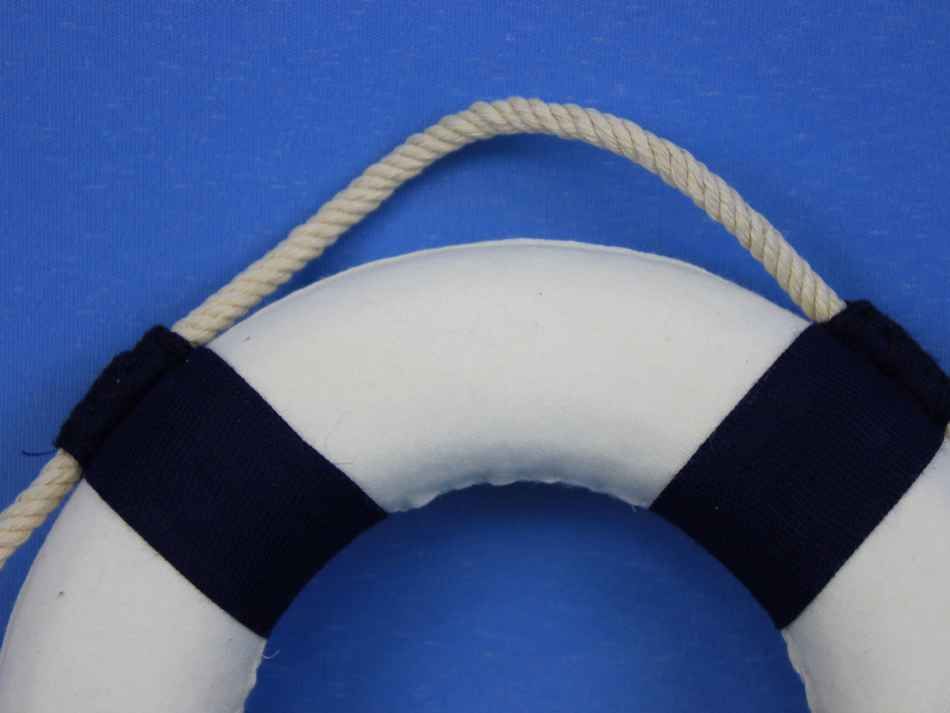 Classic White Decorative Anchor Lifering With Blue Bands Christmas Ornament 6"