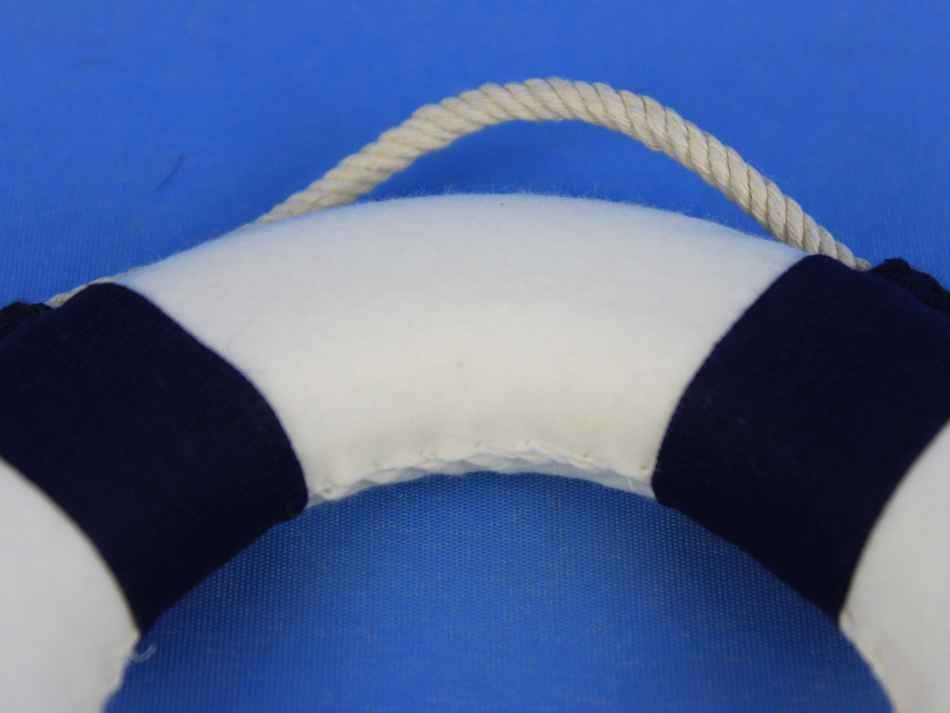 Classic White Decorative Anchor Lifering With Blue Bands Christmas Ornament 6"