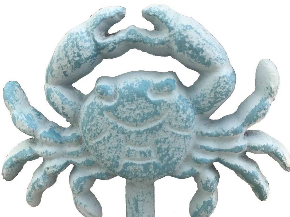 Rustic Light Blue Whitewashed Cast Iron Wall Mounted Crab Hook 5"