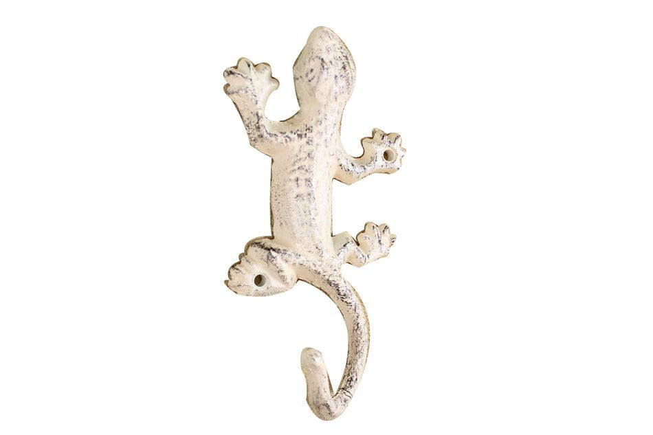 Whitewashed Cast Iron Lizard Hook 6"