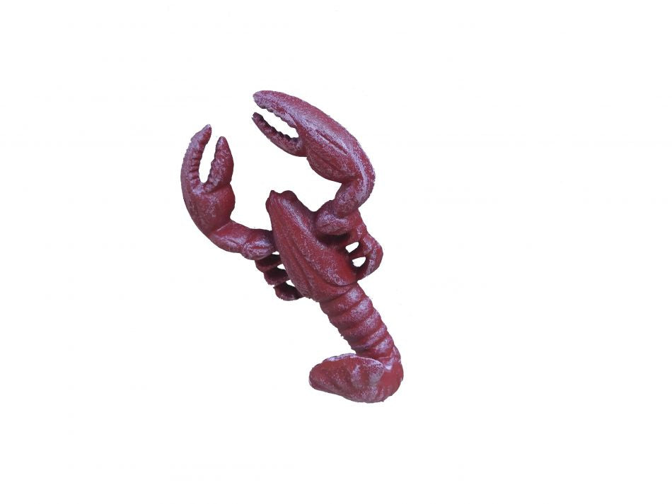 Vintage Red Whitewashed Cast Iron Wall Mounted Lobster Hook 5"