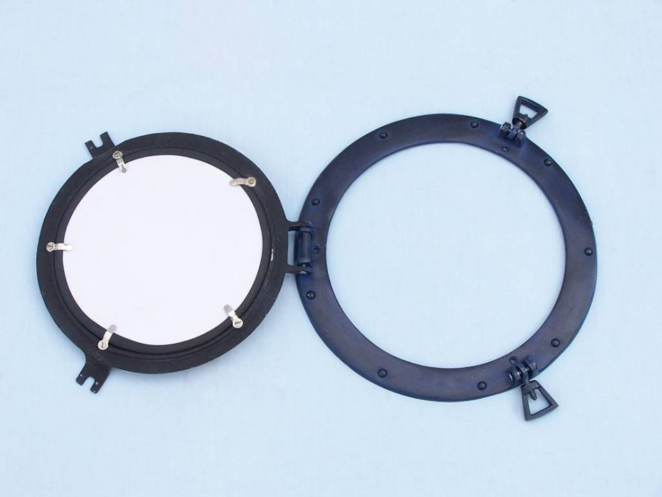 Rustic Blue Aluminum Deluxe Class Decorative Ship Porthole Mirror 12"