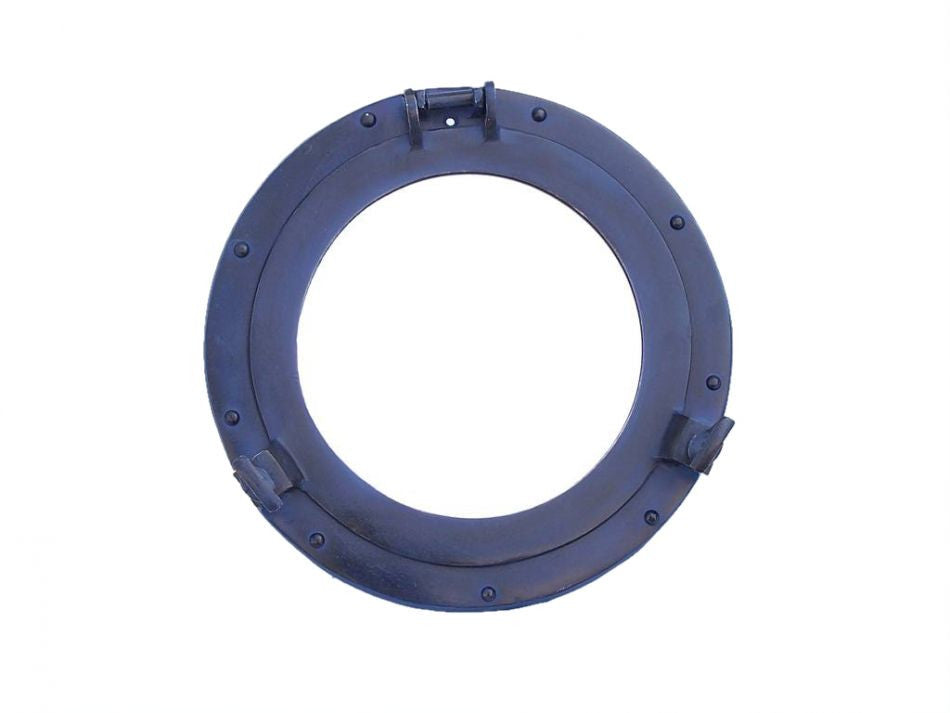Rustic Blue Aluminum Deluxe Class Decorative Ship Porthole Mirror 12"