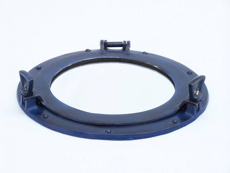 Rustic Blue Aluminum Deluxe Class Decorative Ship Porthole Window 12"