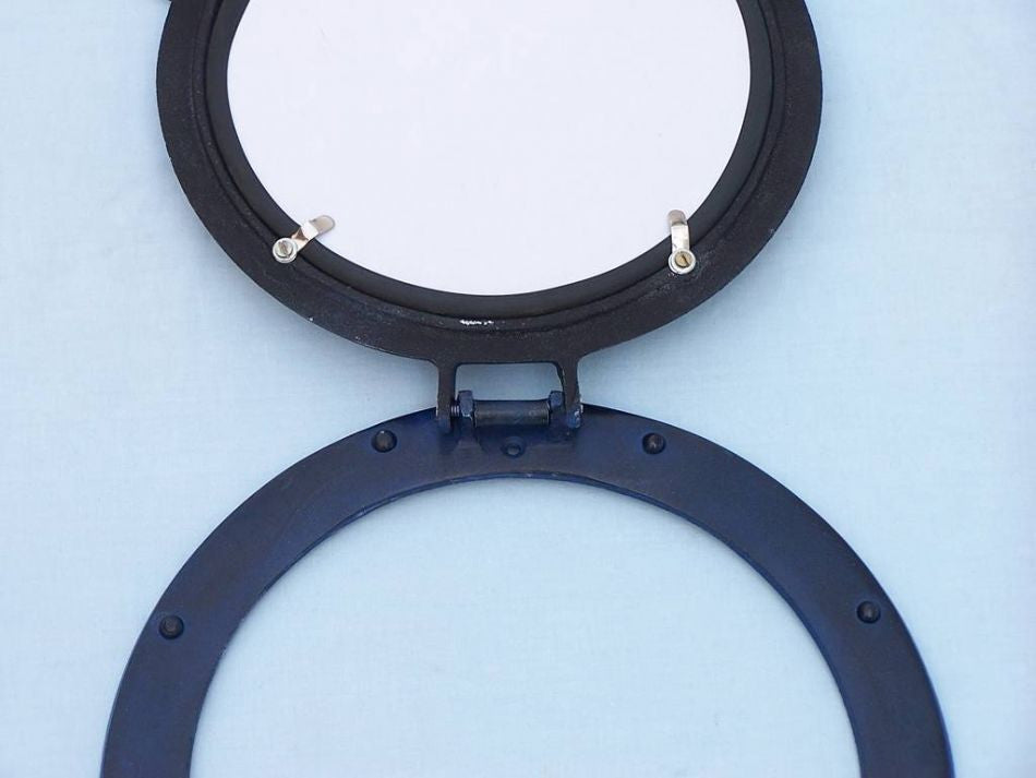 Rustic Blue Aluminum Deluxe Class Decorative Ship Porthole Window 12"