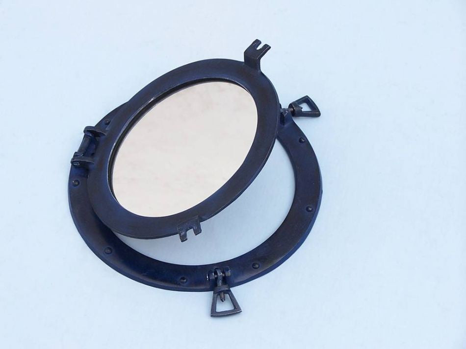 Rustic Blue Aluminum Deluxe Class Decorative Ship Porthole Window 12"