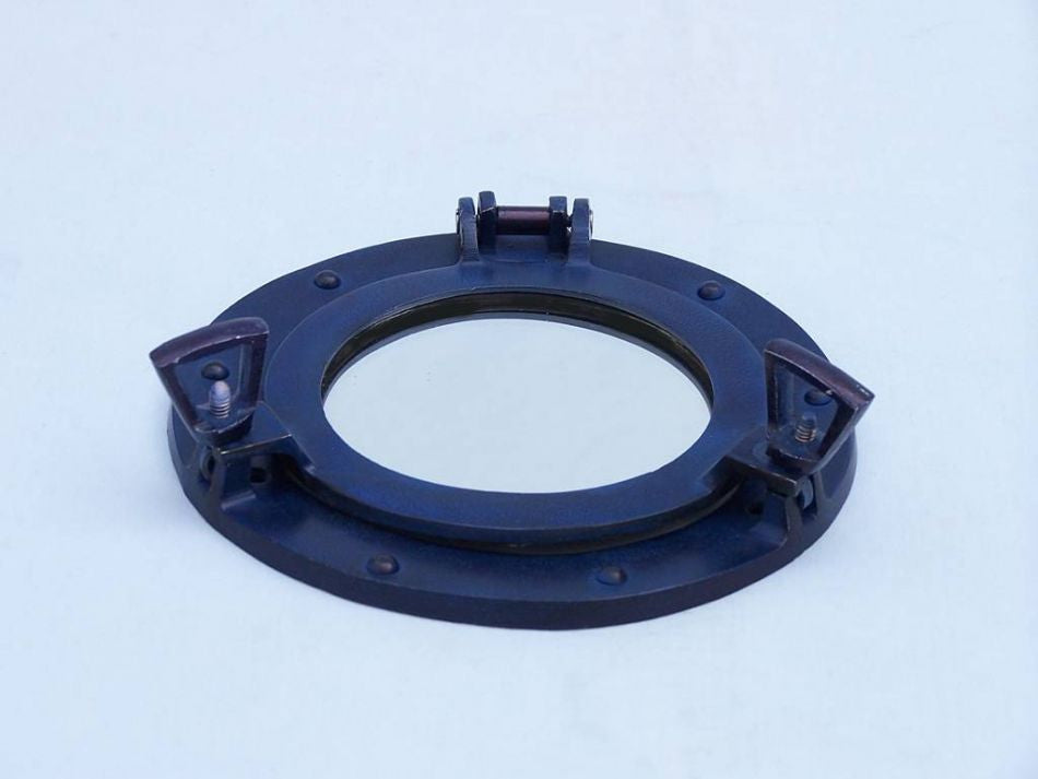 Rustic Blue Aluminum Deluxe Class Decorative Ship Porthole Mirror 8"