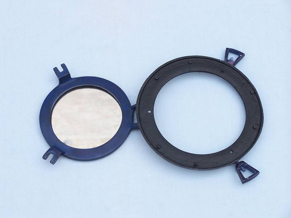 Rustic Blue Aluminum Deluxe Class Decorative Ship Porthole Mirror 8"