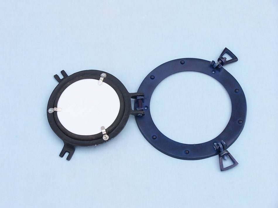 Rustic Blue Aluminum Deluxe Class Decorative Ship Porthole Mirror 8"