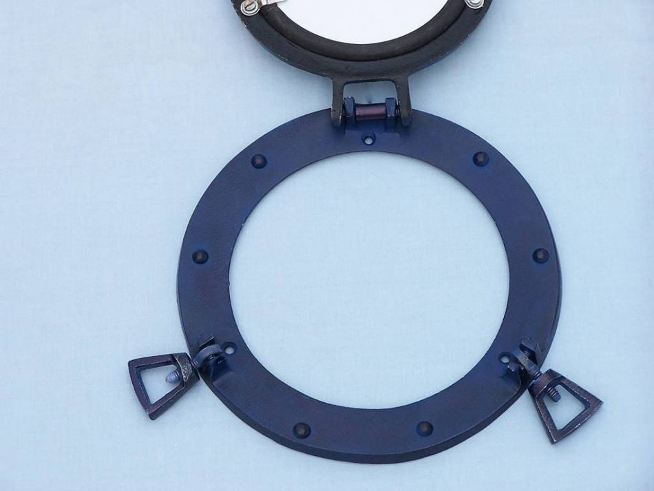 Rustic Blue Aluminum Deluxe Class Decorative Ship Porthole Mirror 8"
