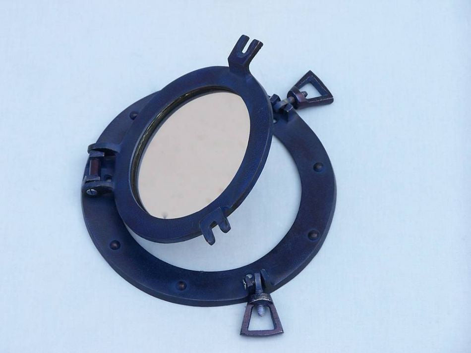 Rustic Blue Aluminum Deluxe Class Decorative Ship Porthole Mirror 8"
