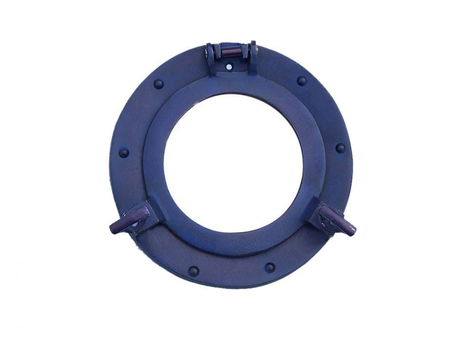 Rustic Blue Aluminum Deluxe Class Decorative Ship Porthole Mirror 8"