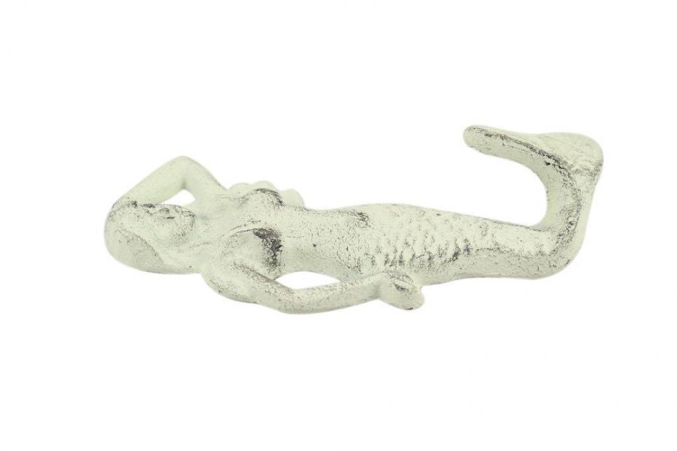 Whitewashed Cast Iron Mermaid Hook 6"