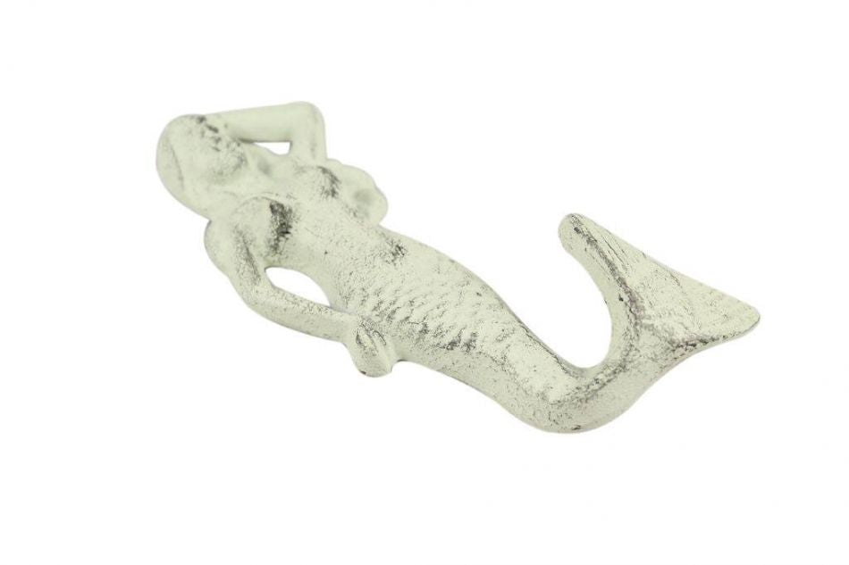 Whitewashed Cast Iron Mermaid Hook 6"