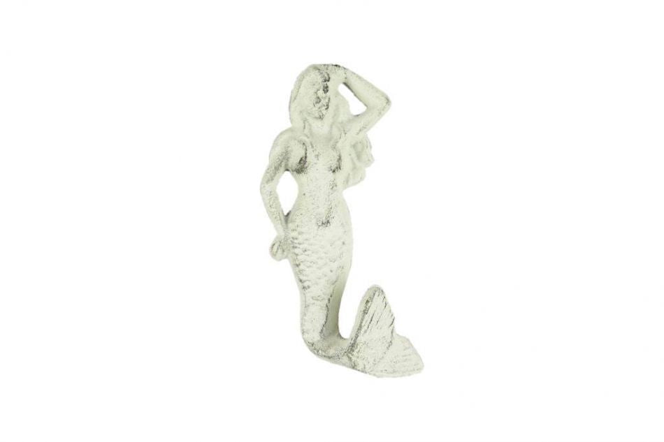 Whitewashed Cast Iron Mermaid Hook 6"