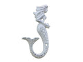 Rustic Whitewashed Cast Iron Decorative Mermaid Hook 6"