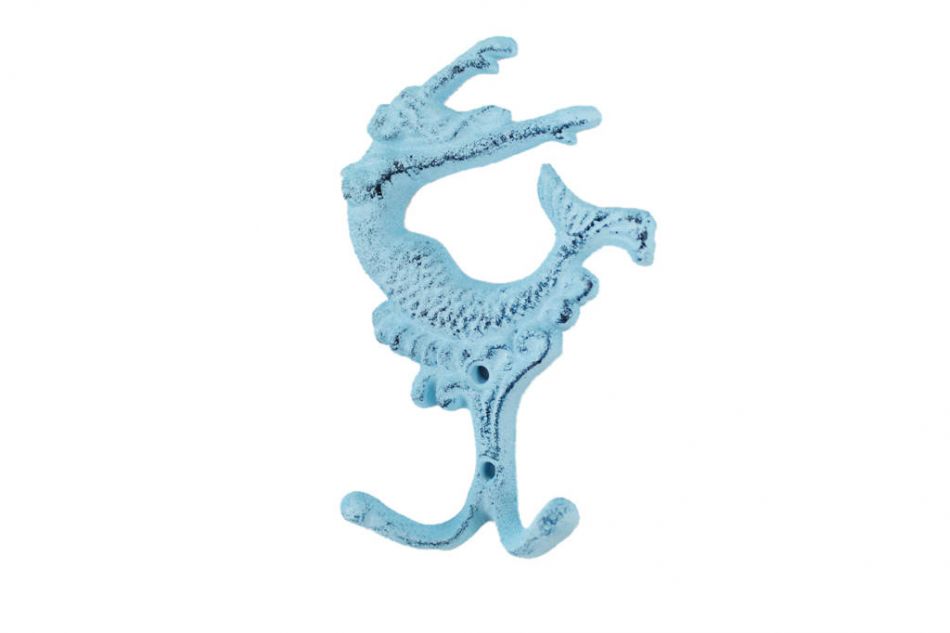 Rustic Dark Blue Whitewashed Cast Iron Mermaid Key Hook 6"