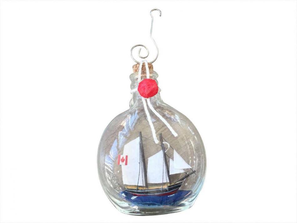 Bluenose Sailboat in a Glass Bottle Christmas Ornament 4"