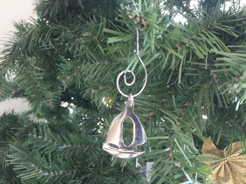 Chrome Sailboat Christmas Ornament 5"