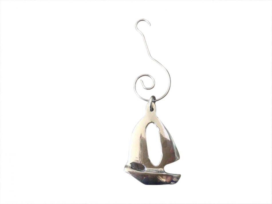 Chrome Sailboat Christmas Ornament 5"
