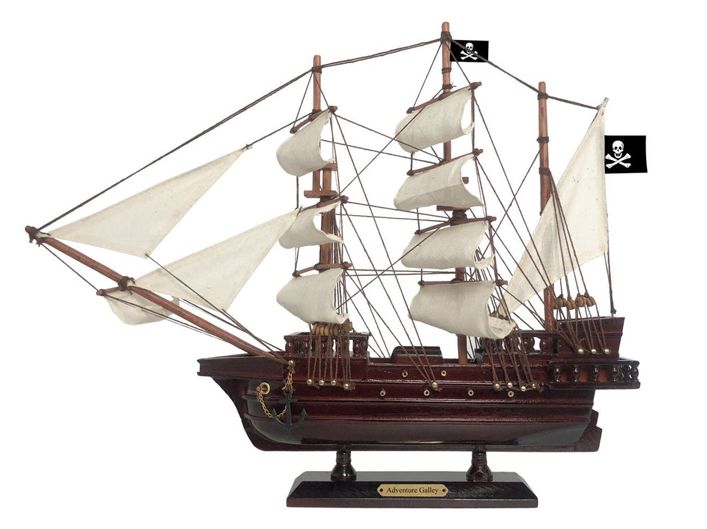 Wooden Captain Kidd's Adventure Galley White Sails Pirate Ship Model 15"