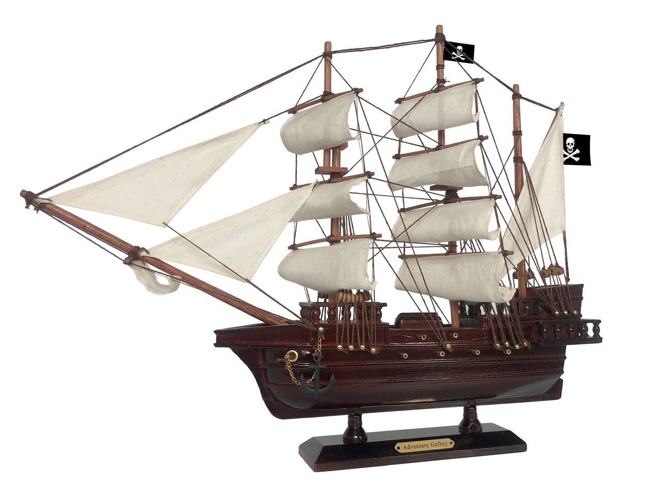 Wooden Captain Kidd's Adventure Galley White Sails Pirate Ship Model 20"