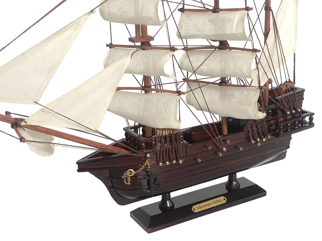 Wooden Captain Kidd's Adventure Galley White Sails Pirate Ship Model 20"