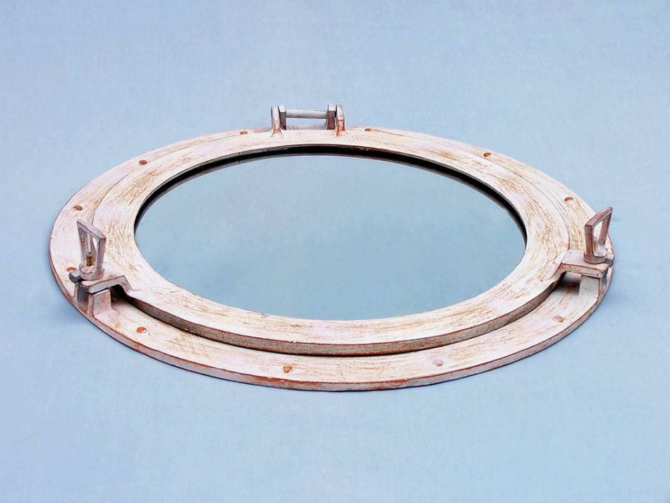 Rustic White Aluminum Deluxe Class Decorative Ship Porthole Window 20"