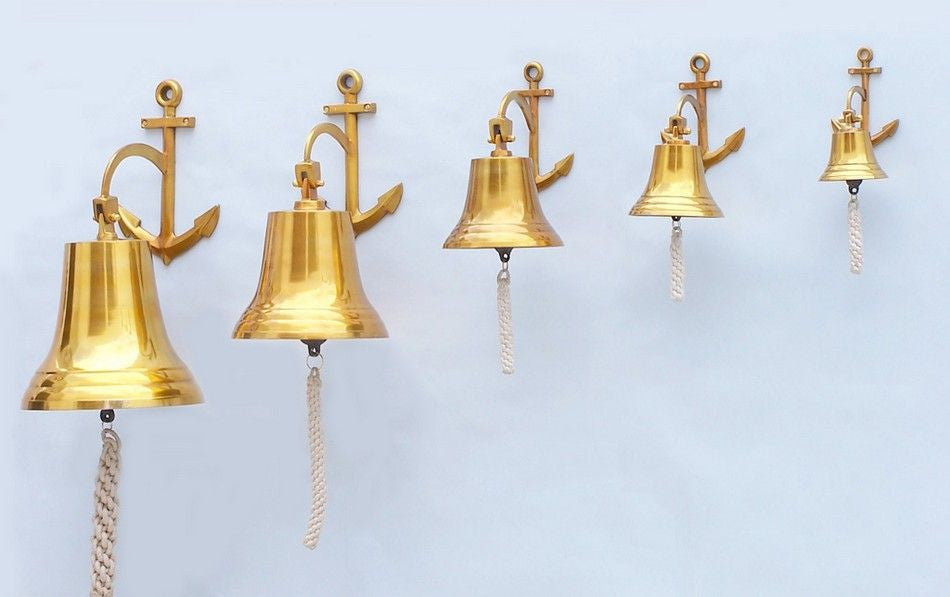 Brass Plated Hanging Anchor Bell 8"