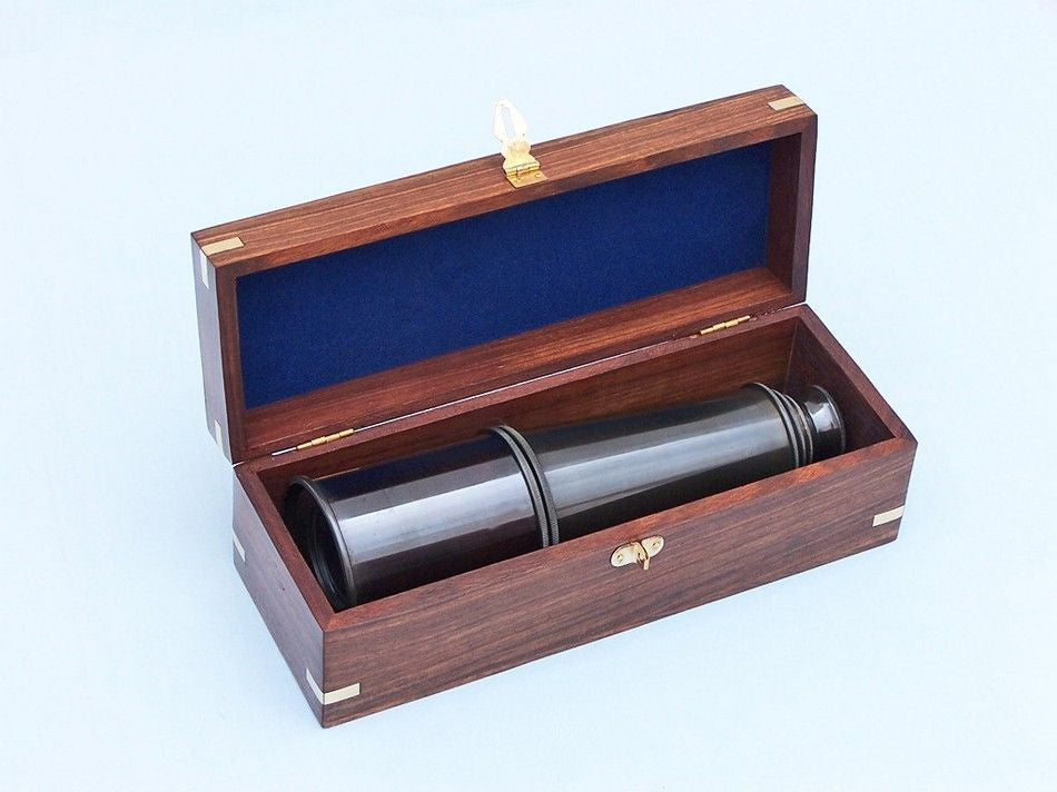 Deluxe Class Oil Rubbed Bronze Antique Admiral's Spyglass Telescope 27" with Rosewood Box