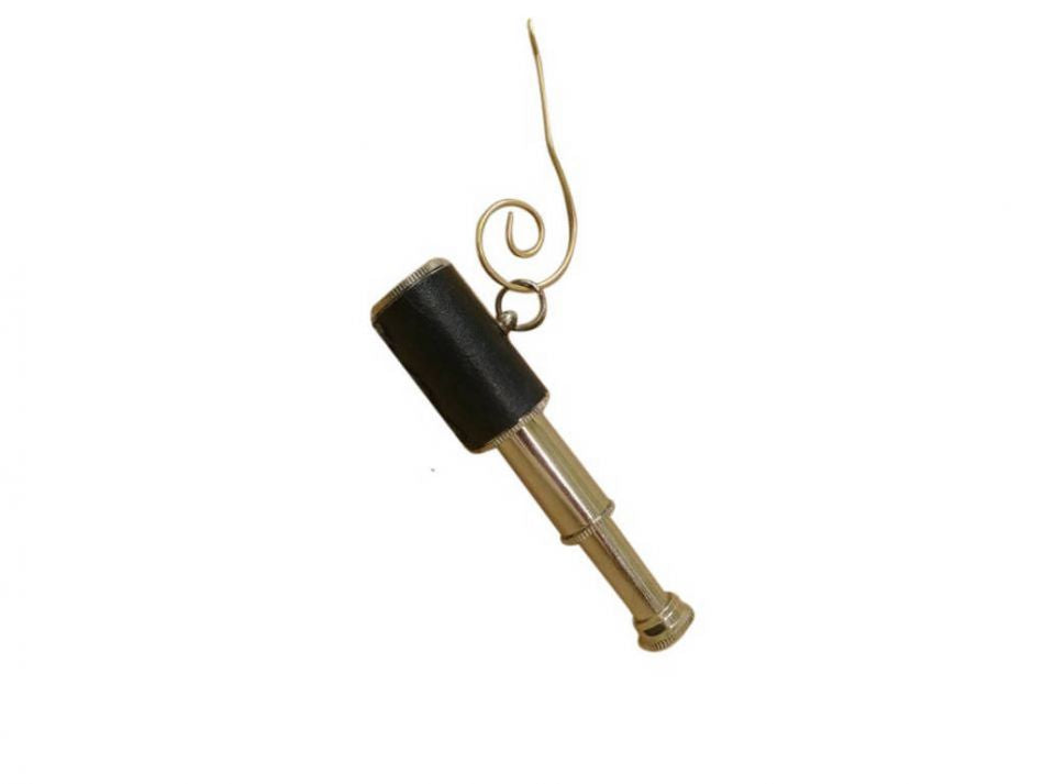 Chrome Spyglass with Leather Christmas Ornament 5"