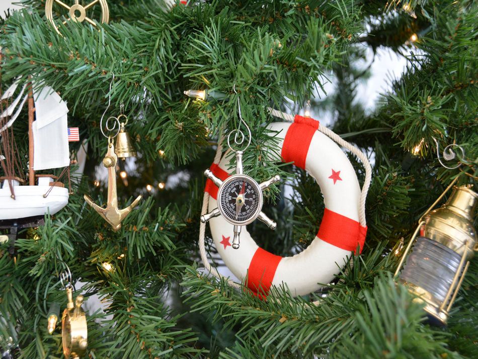 Chrome Ship Wheel Compass Christmas Tree Ornament